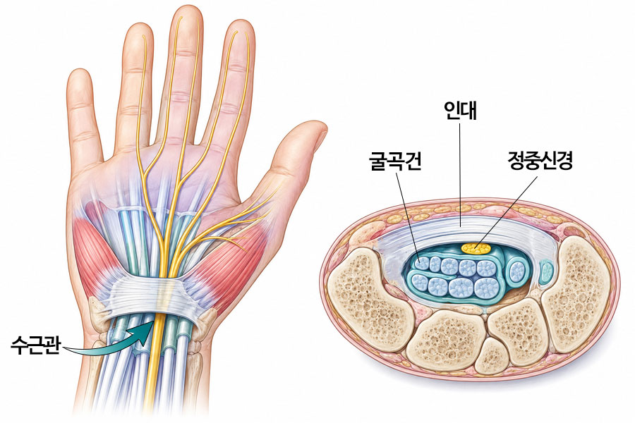 손목터널 수근관 정중신경 해부 구조 — 대구손목터널증후군 연세마디신경외과