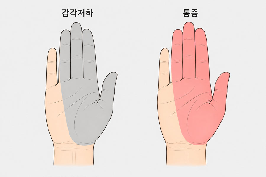 정중신경 감각 분포 손바닥 저림 영역 — 대구손저림 연세마디신경외과