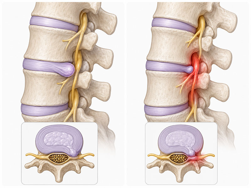 허리디스크 MRI 횡단면 신경근 압박 양상 비교 — 달서구허리디스크병원 연세마디신경외과